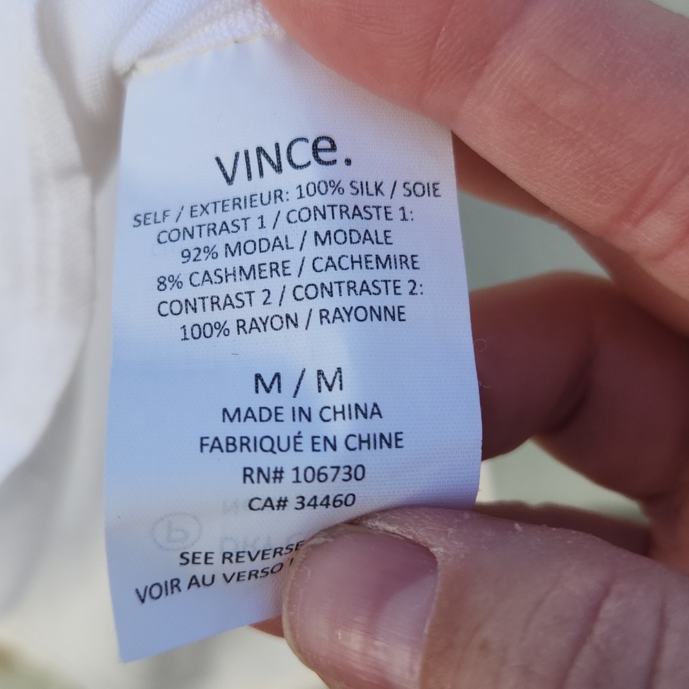 Vince Silk Cashmere Mixed Media Short Sleeve Rich Mom Luxury Cream Neutral - Picture 4 of 5